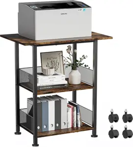 Printer Stand, 3-Tier Industrial Large Printer Table with Shelf, 23"x15" Mobile Heavy Duty Storage Rack on Wheels for Home Office Printer Fax Machine Scanner Copier