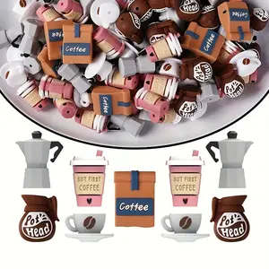 20PCS 3D Coffee Series Silicone Focus Beads - Beading supplies including coffee cups, coffee pots, perfect for office, school, daily DIY key chain bracelets, necklaces, pen jewelry and party decorations as well as other arts and crafts accessories