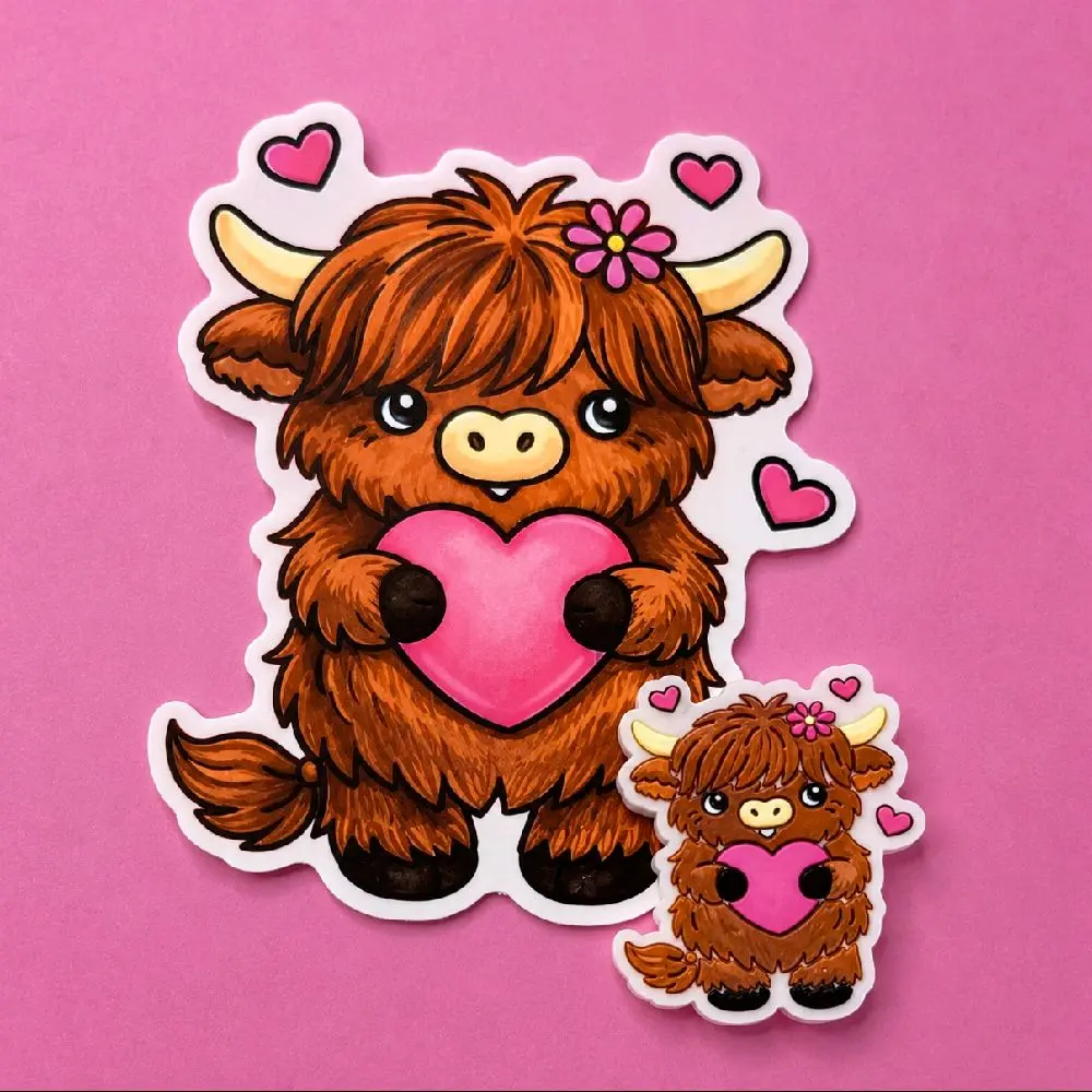 Charlie,the Calm & Cozy Highland Cow sticker and Charm