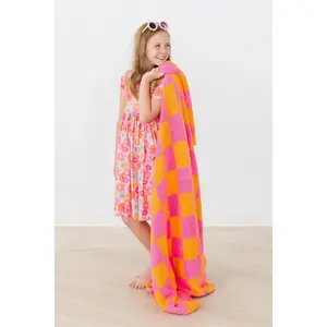 Bright Pink/Orange Checker Cozy Blanket