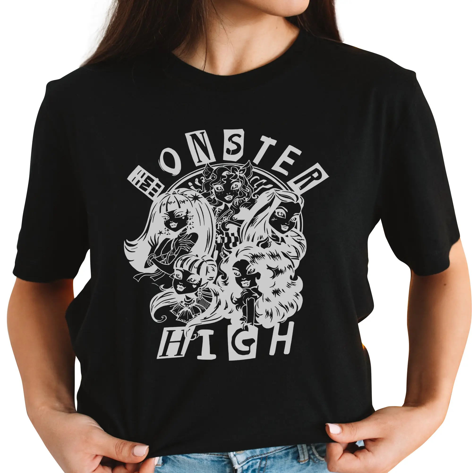 Vintage 2000s Monster High Gray Black Y2k Graphic Tee Shirt Adult Size Large L Graphic Cotton Tees for Men Women Cool & Essential Tee for All