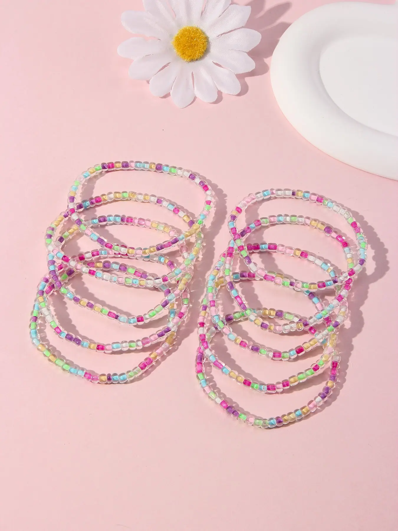 10pcs/set Multicolor Glass Bead Elastic Bracelet Set, Beaded Bracelets Jewelry Bangle Set for Girls, School Birthday Festival Party Gift Accessory, Random Colors, Stretchy Bracelets, Beaded Bracelet Sets