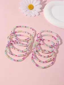 10pcs/set Multicolor Glass Bead Elastic Bracelet Set, Beaded Bracelets Bangle Set for Girls, School Birthday Festival Party Gift Accessory, Random Colors, Stretchy Bracelets
