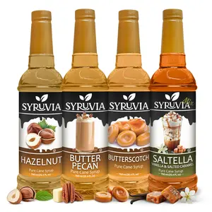 Syruvia Premium Coffee Syrup Collection – Hazelnut, Butter Pecan, Butterscotch & Saltella Flavored Syrup – Great for Coffee, Mochas, Lattes & Desserts – 25.4 Fl oz (4 Pack)