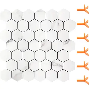 Peel and Stick Backsplash for Kitchen, Self-Adhesive Tile Hexagon Mosaic Tiles (10 Sheets, White Marble )