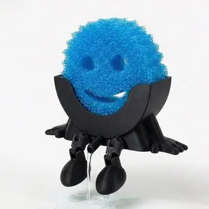 Creative Hanging Sponge Holder with Drainage/Traceless Glue, 3D Printing Countertop Funny Sponge Holders for Kitchen Sink, Keeps Your Sponge Dry & Smiling, for Scrub Daddy Holder (1, Black)