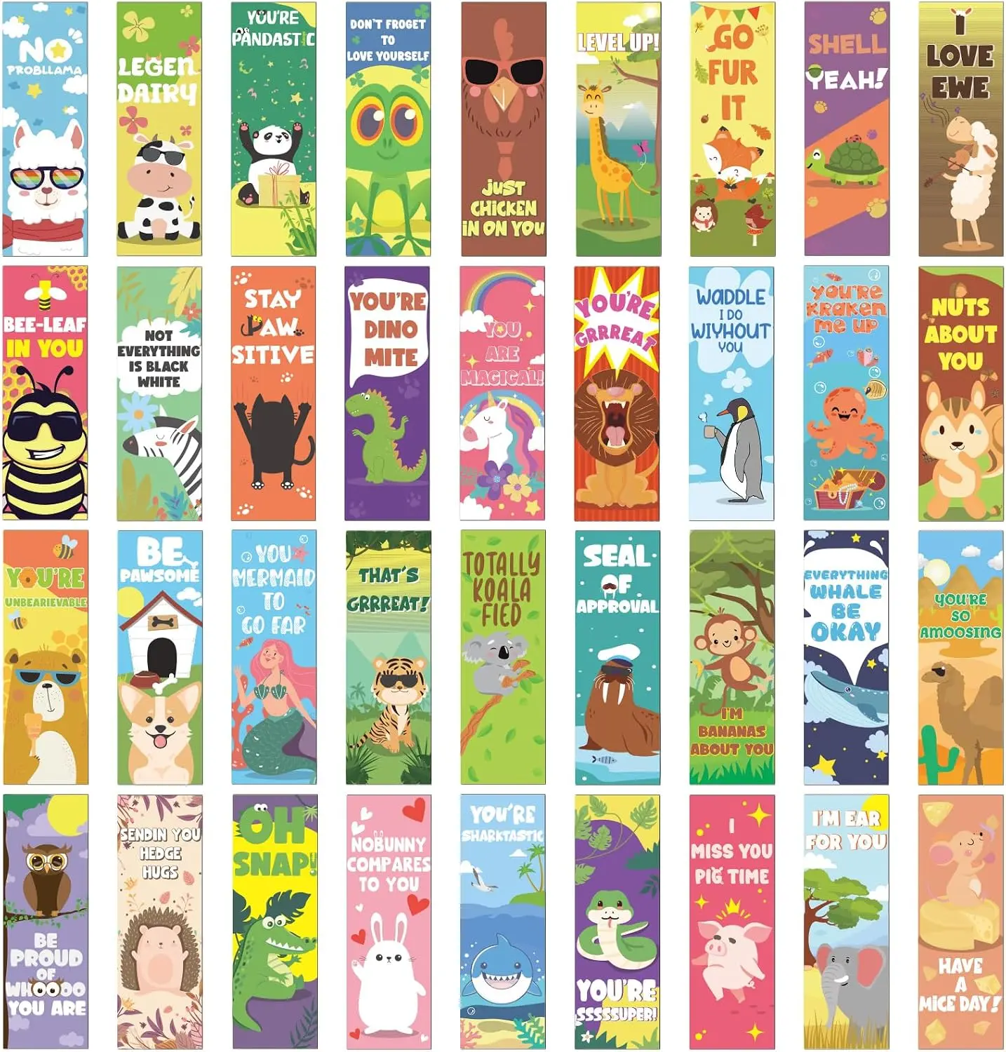 120PCS Animal Book Marks for Reading Kids, Paper Bookmark Set Motivational Animal Pun Book Marks, Bulk Funny Book Marks for Book Lovers Classroom Reward