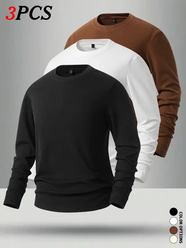 Men’s crewneck velour long-sleeve multi-pack for autumn/winter, loose casual and versatile, suitable for layering or wearing alone.