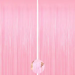 2Pack  Foil Curtain Pastel  Backdrop Streamers, Door Streamers Photo Booth Backdrop for Birthday Wedding Party, Metallic Tinsel Foil Fringe Curtains for Bachelorette Xmas Party Decorations