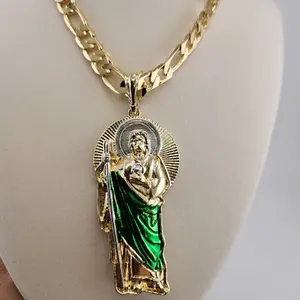 25- 4 inches San Judas pendent and chain 8mm 24 inches 14k gold laminate
