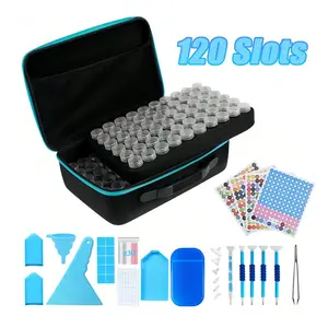 120 Slot Storage Box, Diamond Painting Blue Organizer with Full Set Accessories, Portable Bead Drill Tool Container, Simple Storage Box