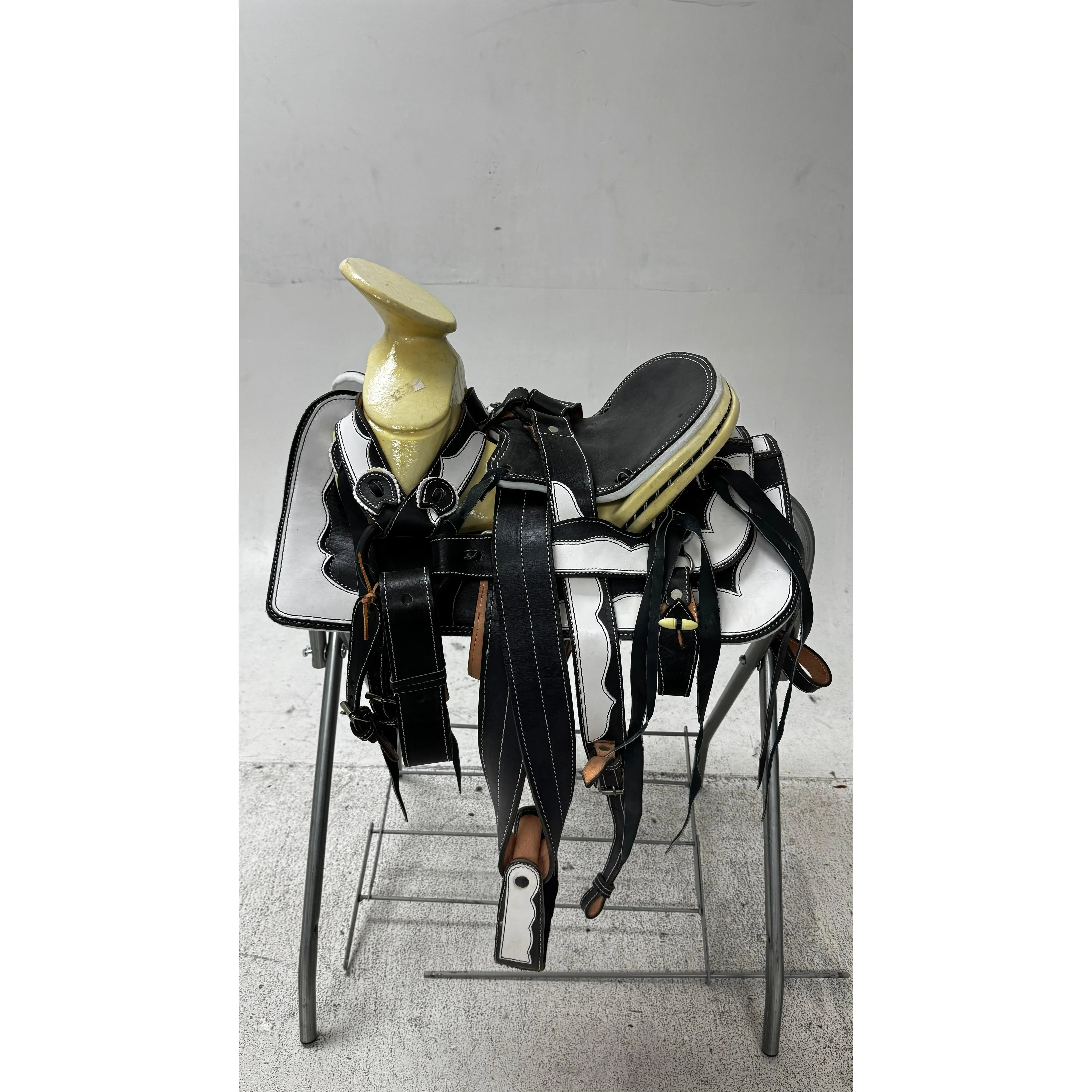 Charro Pony Saddle – Black & White Leather (12.5”) “El Potrillo Blanco”
