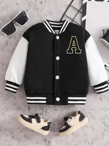 Boys Spring & Fall Baseball Jacket, Letter a Print, Outdoor Sports Casual Wear, Perfect Gift for Kids, 1 Piece