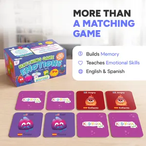 Kidrox Emotions Matching Game – Bilingual Memory Card Game in English & Spanish for Kids Ages 3+ | Learn & Mimic Emotions with Kidrox Squad | Premium Magnetic Box | 40 Tiles
