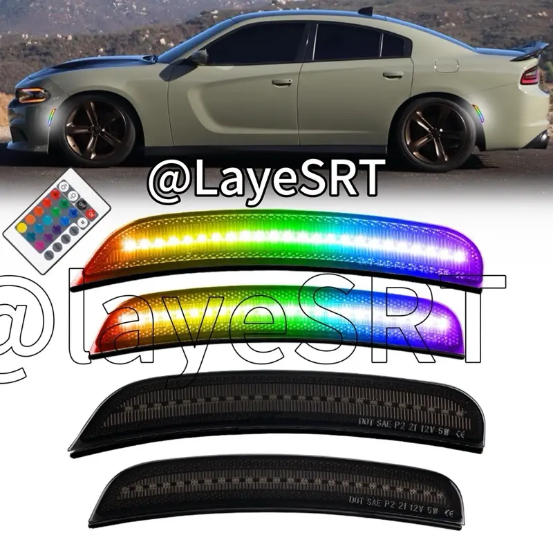 LayeSRT RGB LED Side Marker Lights for Dodge Charger & Challenger(08-23 )- Chrysler 300- Dodge Durango 2021+ Front Rear Bumper with Remote Control