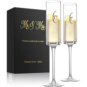 Cute Mr and Mrs Wedding Champagne Flutes Engagement Gifts for Couples Bride and Groom Toasting Glass Cool Bridal Shower Gift Unique Gift Idea for Anniversary Newlyweds Newly Engaged Couples