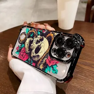 Devil Skull Element Pattern Electroplated Airbag Shockproof Phone Case, Suitable for iPhone 17 Air/16 Plus/15 Pro Max/14 Pro/13/12/11/XS Max/X Phone Case, Best Choice for New Year and Christmas Gifts for Family, Friends, Lovers, Boyfriend, Girlfriend