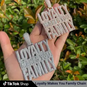 Iced Out Loyalty Makes You Family Chain Cubic Zirconia Necklace Hip Hop Unisex Men Women Jewelry for Gift Daily Wear Decor