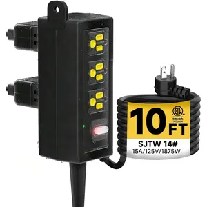 Outdoor Extension Cord, 6 Wide Outlets, 1875W/15A, 10FT 14AWG Heavy Duty SJTW Power Strip with Surge Protector, -Weather & IP66 Fully , Ideal for Patio, Garden, Pool, RV, Black