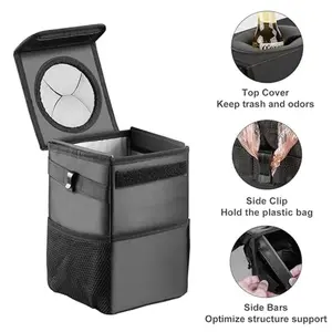 1PC Car Trash Can with Lid - Collapsible Automotive Truck Organizer and Storage Bag Car Accessories for Women Men Road Trip Essentials for Automotive, Travel, Home Use - Multipurpose Garbage Bin Holds Liquids, Durable & Odor-Resistant