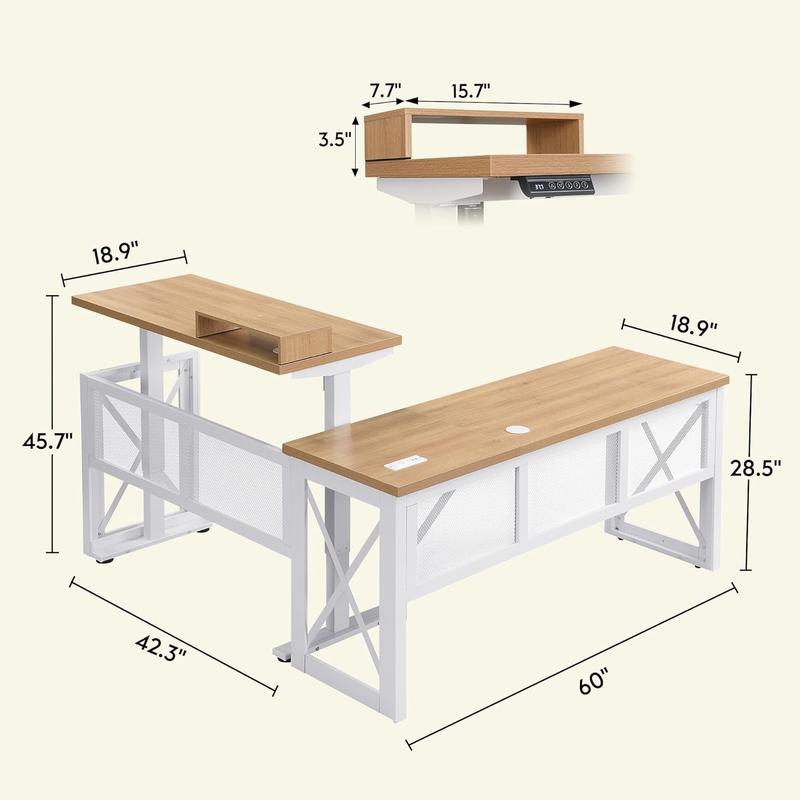 L Shape Standing Desk, Electric Corner Desk Height Adjustable, 61x60 Computer Desk with 4-in-1 Outlet, for Work Home Office, Livestreaming, Gaming, Light Oak