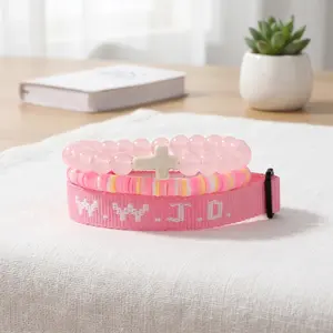Classic WWJD Religious Bracelet Trio | Woven Letter + Cross Beaded Heishi Bracelets | Meaningful Christian Jewelry for Believers | Retro 90s Viral TikTok Bracelets-YY0