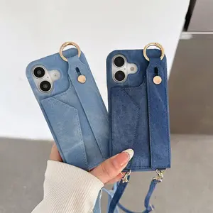 Fashionable Denim Crossbody Phone Case with Card Holder, Compatible With iPhone 17 16 15 14 13 12 Pro Max Plus