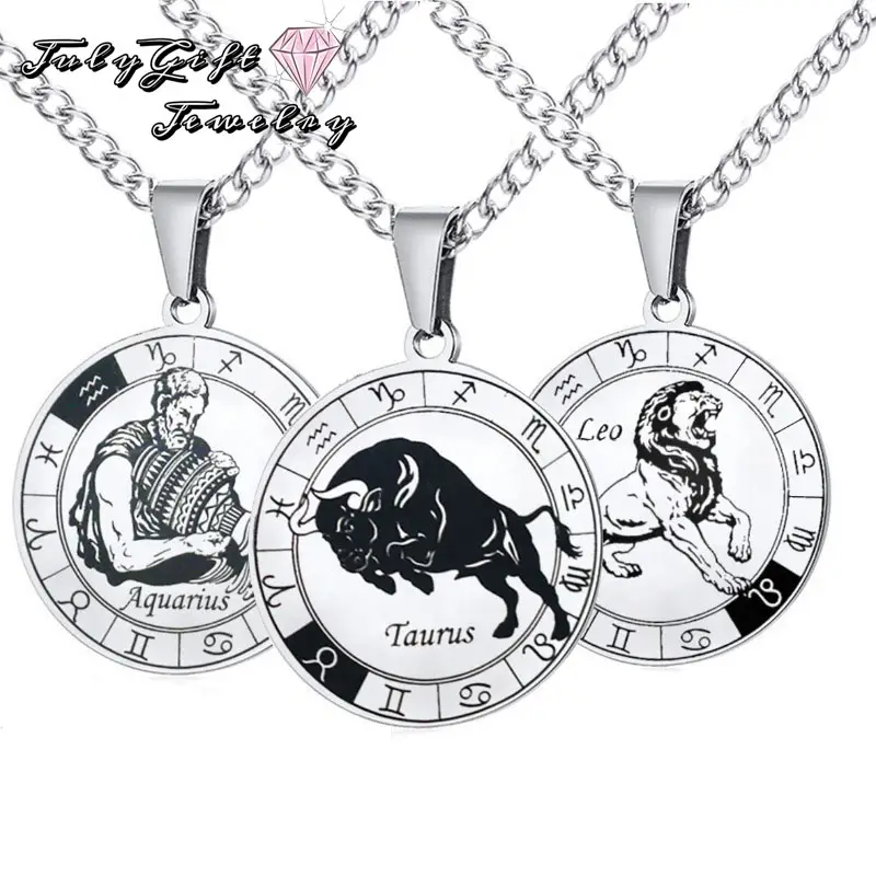 JEWELRY Zodiac Coin Necklace for Women Men, Constellation Horoscope Astrology Pendant Necklaces Lucky Jewelry