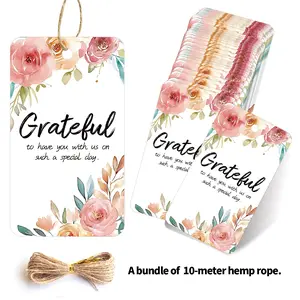 50 Floral Thank You Tags with Rope, Wedding Gift Labels, Birthday Party Decorations, Bridal Shower Favors, Event Gifts