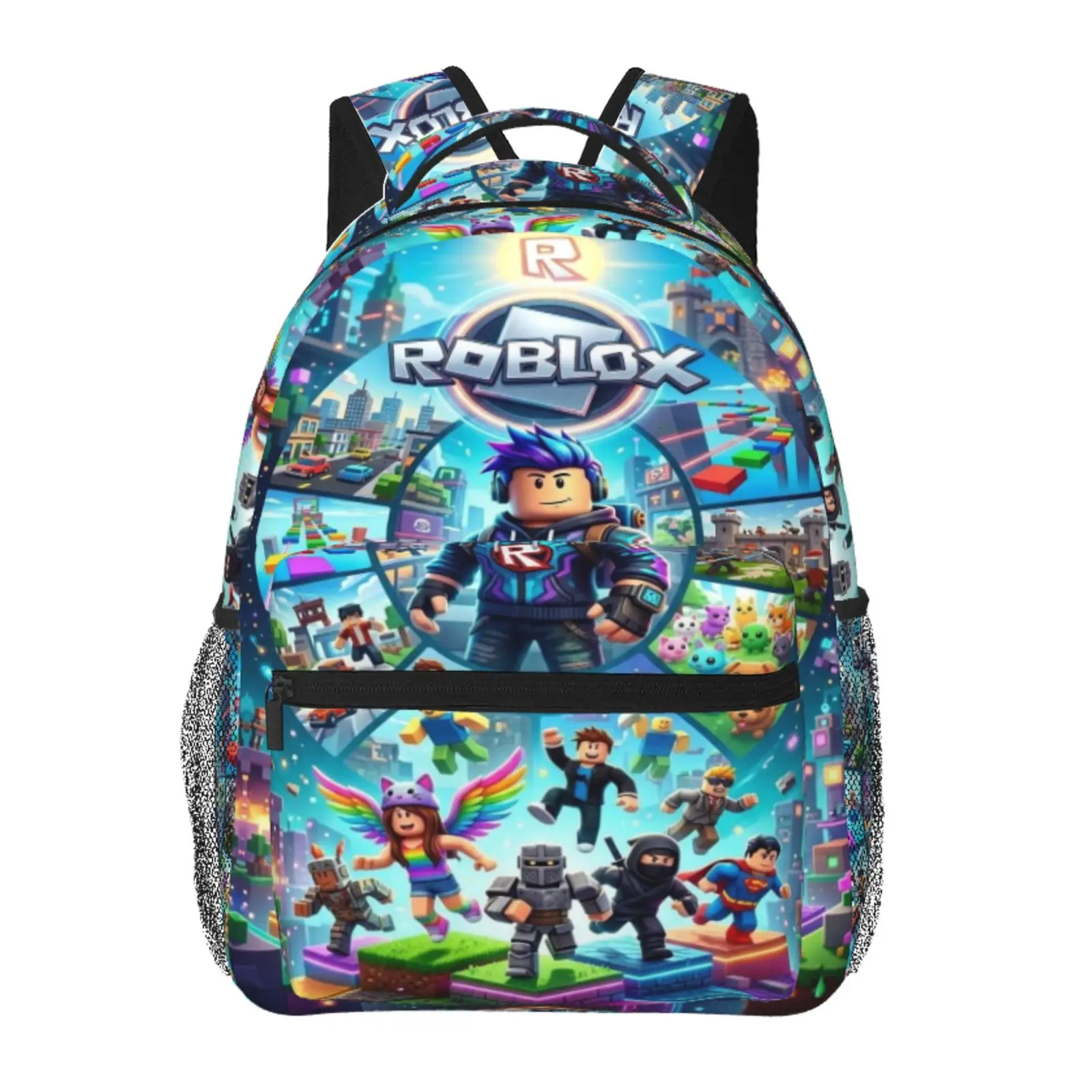 Roblox Character Backpack, Large Capacity Casual Daypack with All-Over Print Fabric, Durable Zipper & Adjustable Shoulder Strap for Hiking & School Use, Printed