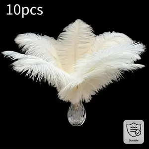 10pcs Simulated Ostrich Feathers, 8-10 Inches, High-Quality White Decorative Feathers, Suitable for Home Parties, Birthdays and Holiday Decorations, Applicable To Clothing and Crafts, Durable and Elegant Ornaments.