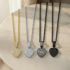 XIANYA Women's Hip Hop Cubic Diamond Heart Pendant Necklace Set, Hypoallergenic Durable Non-Tarnish Tarnish-Proof Stainless Steel Long Daily Jewelry, Valentine's Day Gift
