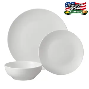 MS Glazed White Stoneware Dinnerware Set, 12-Pieces