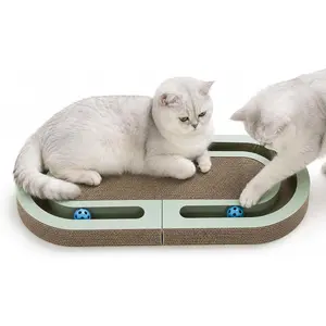 Interactive  Scratcher Lounge for Indoor Cats, 26" Large Foldable  Scratcher with Ball Track, Double-Sided Corrugated  Scratch Pad Bed for , Playing, Lounging & Relaxing
