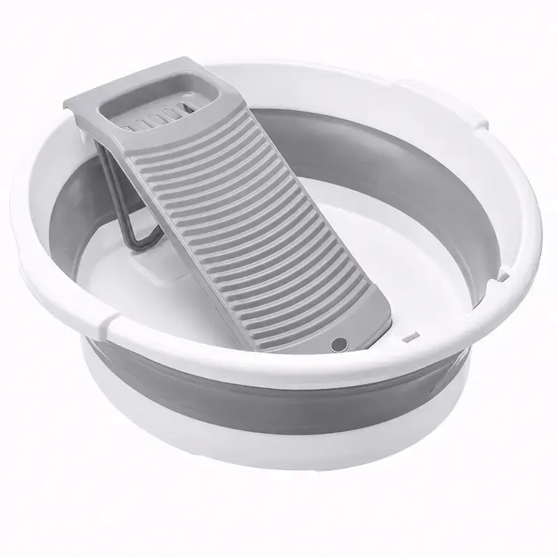 Plastic Large Collapsible Washboard Laundry Basin (Single Unit) - Portable Laundry Tub with Cleaning Brush, Foldable Space-Saving Wash Basin for Socks, Underwear, Travel