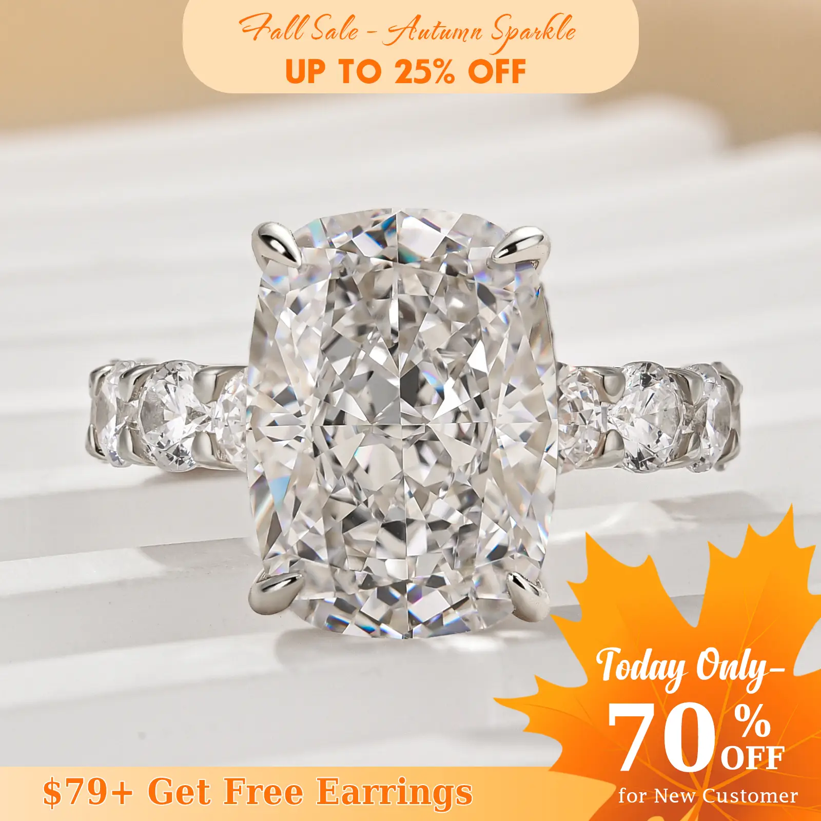 Effinny 9.0ct Gorgeous Elongated Crushed Ice Cushion Cut Engagement Ring In Sterling Silver, 5A Grade Cubic Zirconia Women's Promise Ring, Anniversary