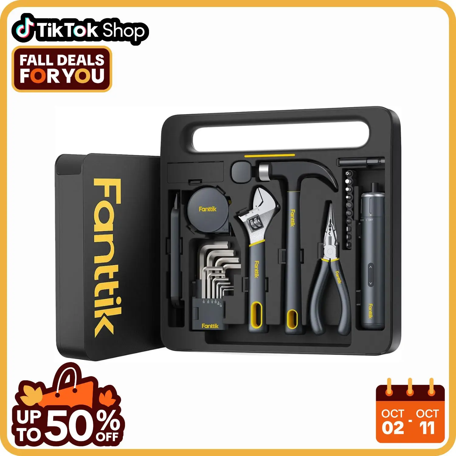 Fanttik S1 NEX Studio Electric Screwdriver Tool Kit, 3 Torque Settings, Max 6N.m, 10 Magnetic Bits, 7 Types Tools, Hex Keys, Spanner, Claw Hammer, Hou