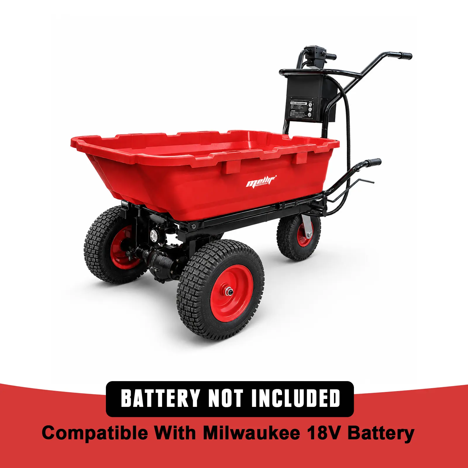 Mellif WheelBarrow Cart, Compatible With Milwaukee Battery（Tool Only）, 300W 36V Brushless DC Motor, LED Display Screen,660lbs Capacity Loading Battery Powered Barrow Electric Mini Dumper Dump Cart