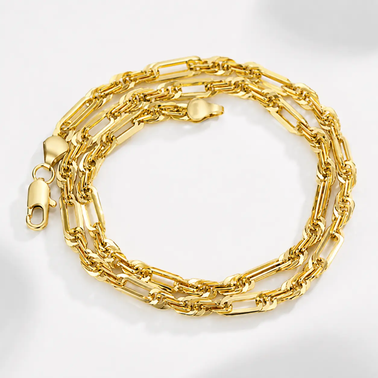 5mm 14K Gold Plated Square Rope Chain Necklace for Men Women, Twisted Link Chain, Hip Hop Fashion Jewelry Gift