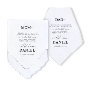 Personalized Wedding Handkerchief Wedding Gifts for Parents - Mother of Groom Gift and Father of the Groom - Customized Gifts for Parents on Wedding Day from Groom - Custom Wedding Hankie Keepsakes