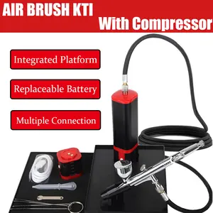 0.3mm Airbrush Kit with Detachable Platform Stand - Professional Precision Model Spray Gun (Includes 0.3mm Nozzle, Air Hose, Cleaning Kit) for Art Painting/Nail Art/DIY, Anti-Splash Design