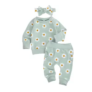 Ma&Baby 3Pcs Baby Girl Fall Outfits Daisy Sweatshirt + Pants + Headband Infant Fall Winter Clothes