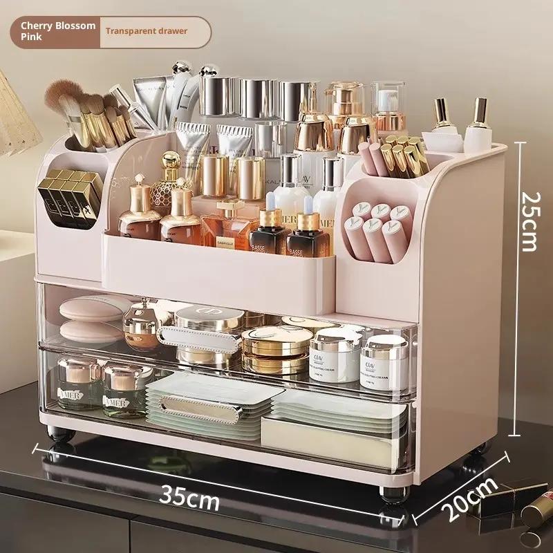 Makeup Organizer for Vanity with 2 Large Drawers, Cosmetic Display Case with Brush Holders, Easy to Storage for Bathroom Countertop Skincare, Desk Office Supplies, jewelry organizer.