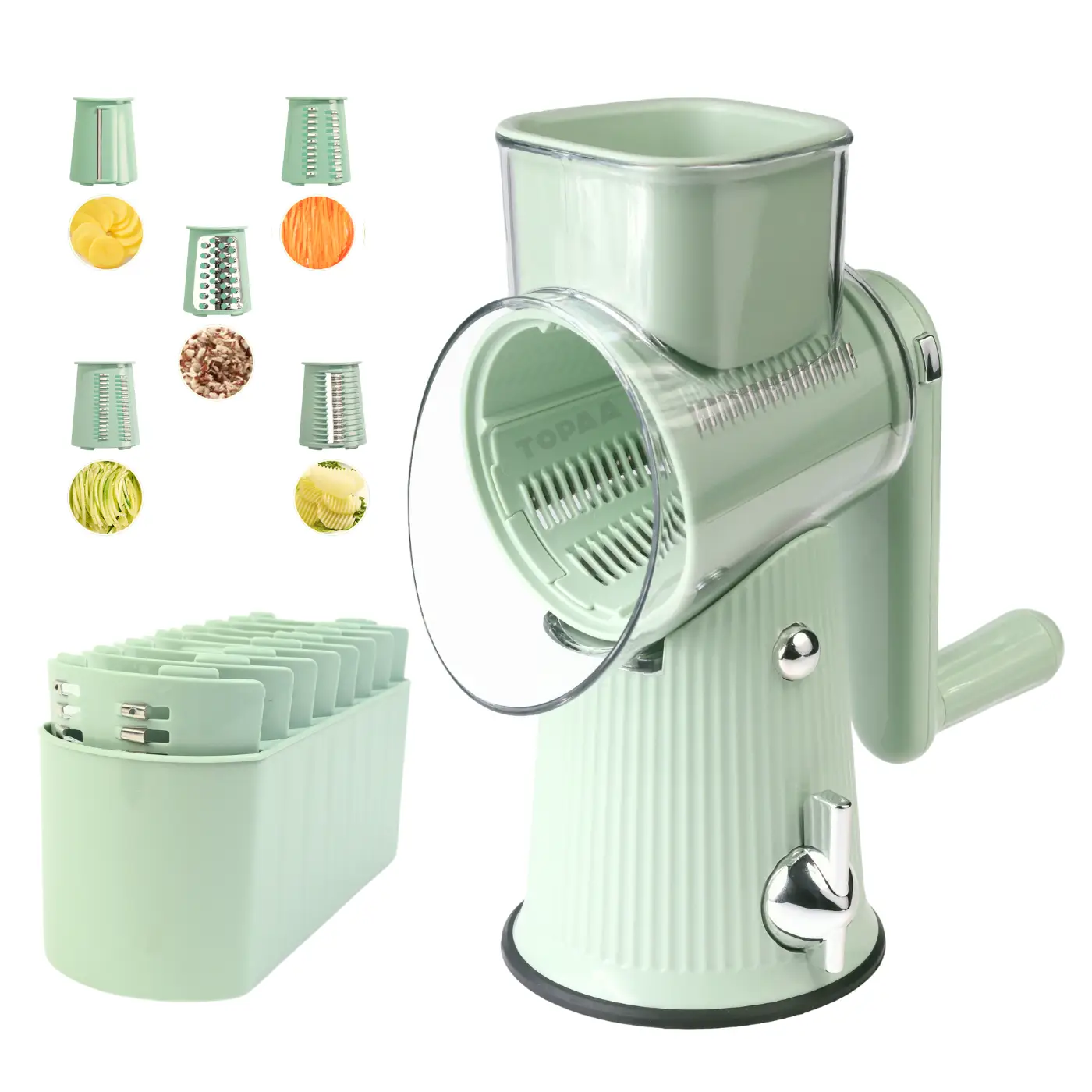 Rotary Cheese Grater with Handle, 5 Well-Designed Blades, Strong Suction Cup Base, Kitchen Springtok Utensils Springtok Smooth