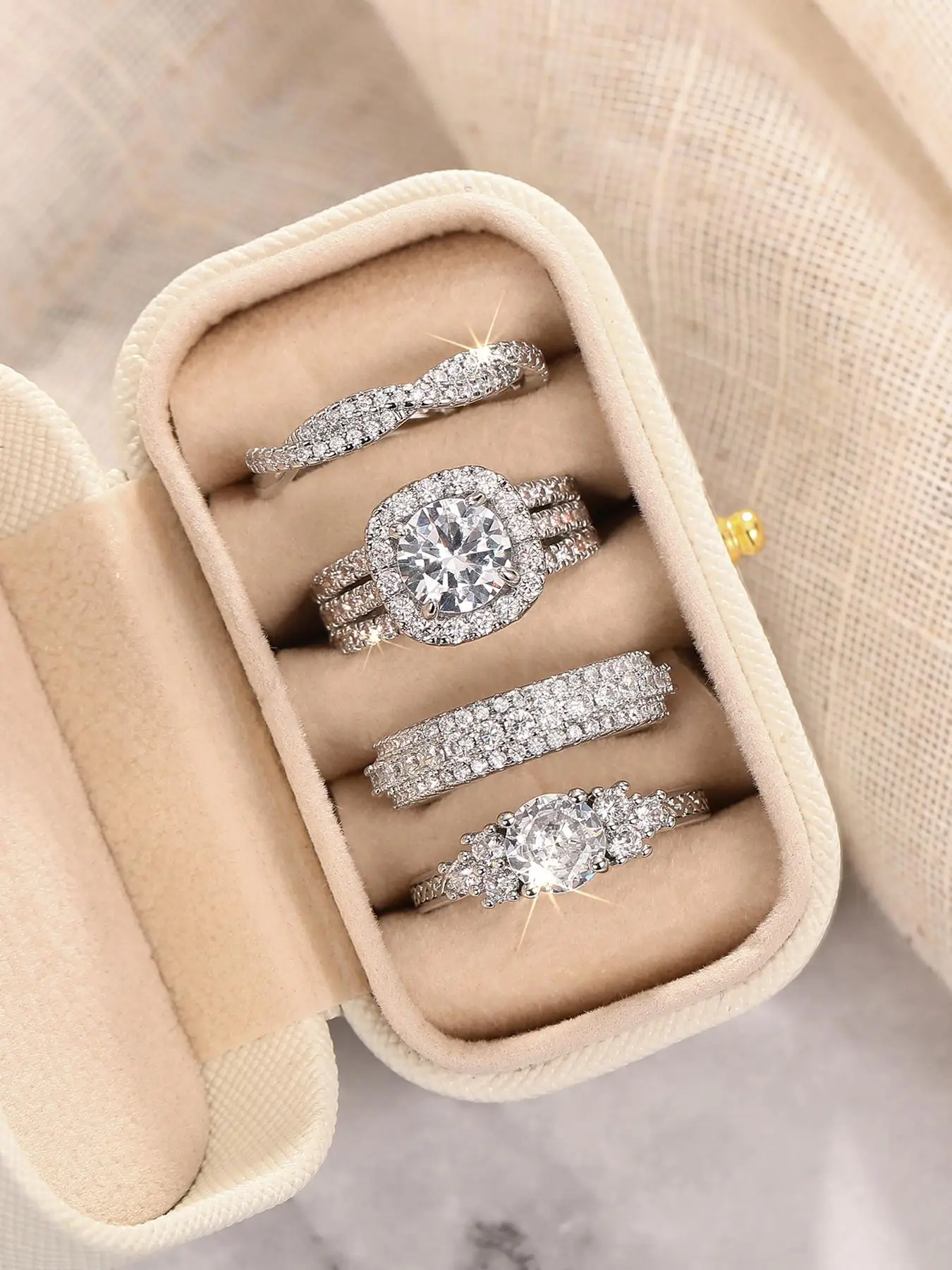 Women's Elegant Rhinestone Decorated Engagement Ring Set, Exquisite Trendy Ring Set, Fashionable Jewelry for Women As Engagement Anniversary Wedding P