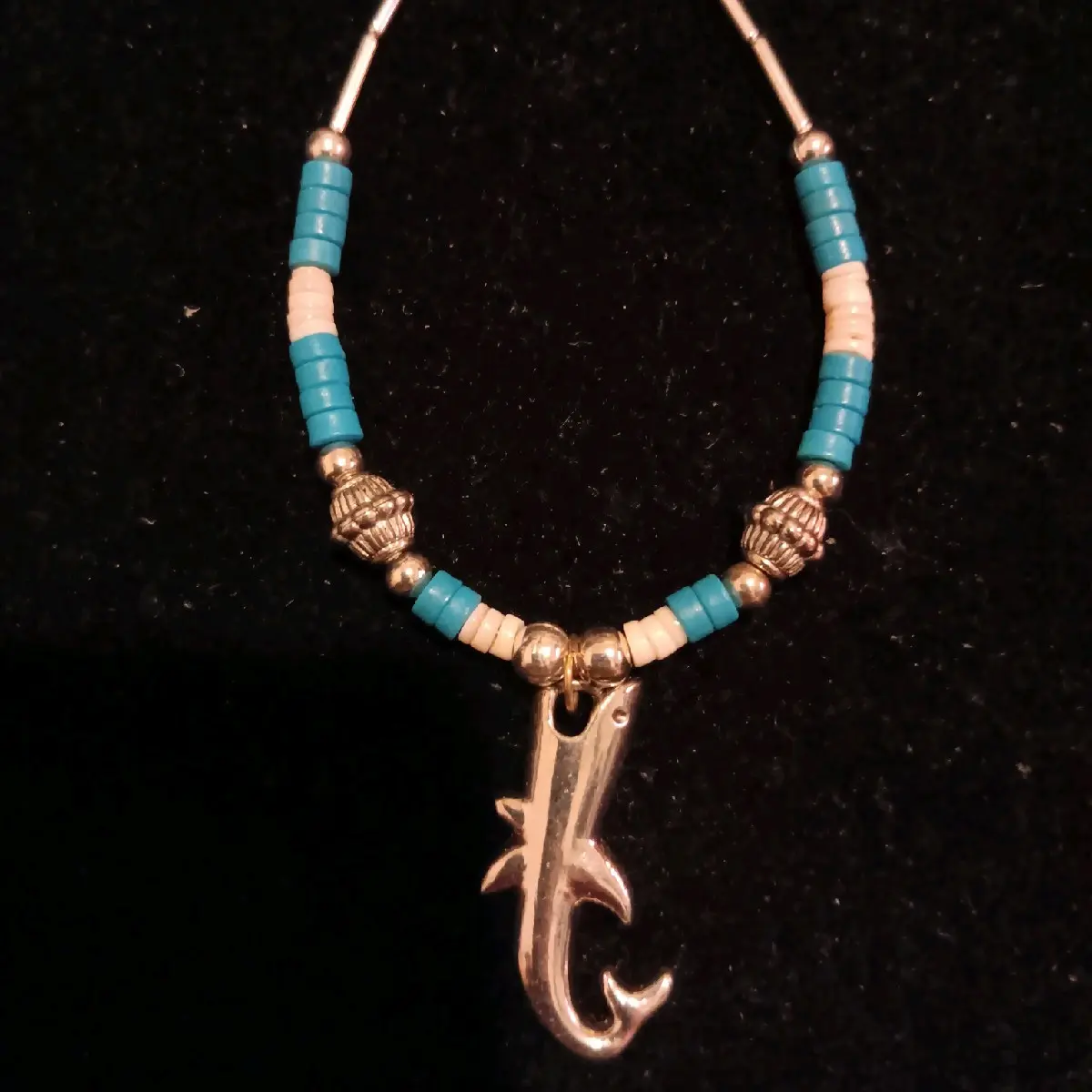 Handmade Silver Shark Charm Bracelet with Pooka Shell and Waterwash Turquoise