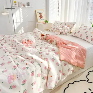 1pc Washed Cotton Floral Summer Quilt, Lightweight Quilts, Floral Print Quilt, Lightweight Breathable Soft Cooling Blanket, Skin-Friendly Air Conditioner Quilt, All Season Bedding for Bedroom, Living Room and Sofa Use