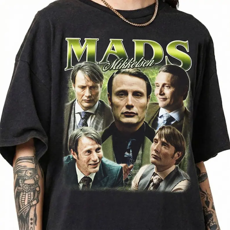 Mads Mikkelsen Shirt, Vintage 90s Bootleg Hannibal Lecter Graphic Tee, Retro Actor Unisex T-Shirt, TV Show Movie Fan Gift