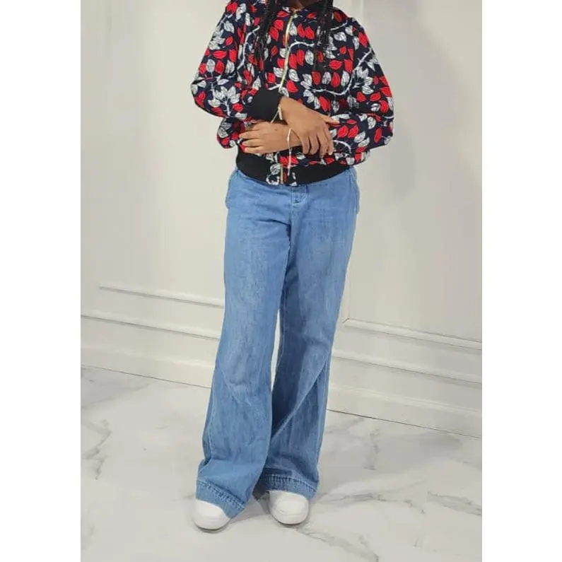 Bold Floral Bomber Jacket with Wide-Leg Jeans Set