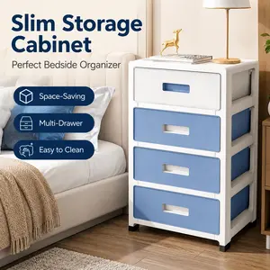 White Blue Multi-Tier Storage Cabinet, Slim Drawer Organizer for Bedroom, Bathroom & Dorm, 3-6 Tiers
